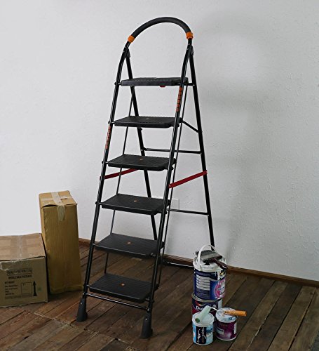 Parasnath Black Heavy Folding Ladder with Wide Steps Milano 6 Steps Ladder 6.3 Ft - Made in India - Image 5
