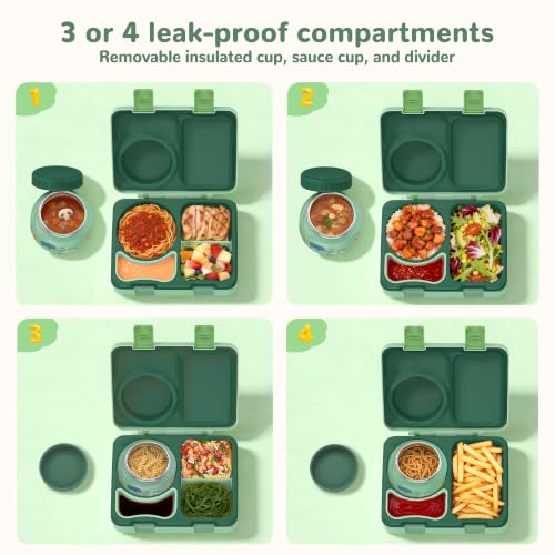 Image of Bento Box for Kids, Leakproof Kids Lunch Box with 8.5OZ Thermo Food Jar & Lunch Bag, 3-4 Compartments Toddler Insulated Lunch Box for Boys, BPA Free Lunch Containers for School Daycare