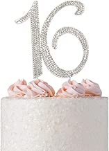 Sweet 16 Cake Topper | Premium Sparkly Crystal Diamond Rhinestones | 16th Birthday Party Decoration Ideas | Quality Metal Alloy | Perfect Keepsake (16 Silver) - coolthings.us