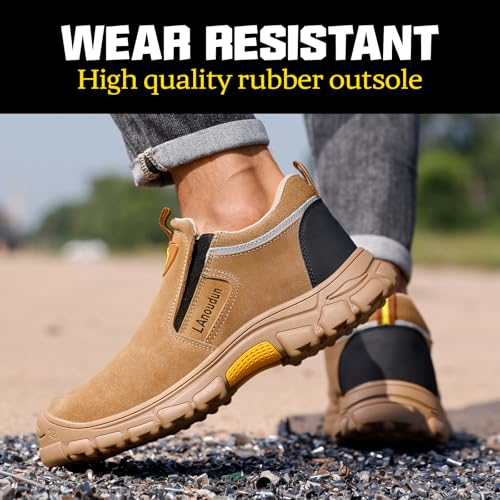 Image of GLANOUDUN Steel Toe Boots for Men, Welding Work Boots with Puncture-Resistant Midsole, High Top Hook and Loop Safety Footwear for Welding Workshop Construction Warehouse Factory