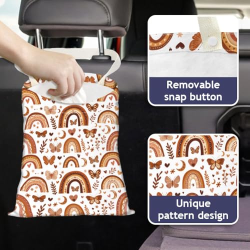 Image of Bohemia Rainbow Car Trash Bag Hanging Car Garbage Bag with Snap Buttons Cute Car Back Seat Trash Bag Portable Garbage Can for Car Interior Hanging Car Accessories Travel Camping
