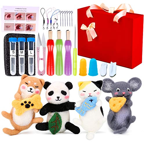 Needle Felting Kit - Wool Felting Kit with Felting Supplies, 4 Pcs Doll Making Manual, Felting Needles, Awl, Foam Mat, Finger Cot, Felting Tool Holder, Compact Felting Kit for Beginners