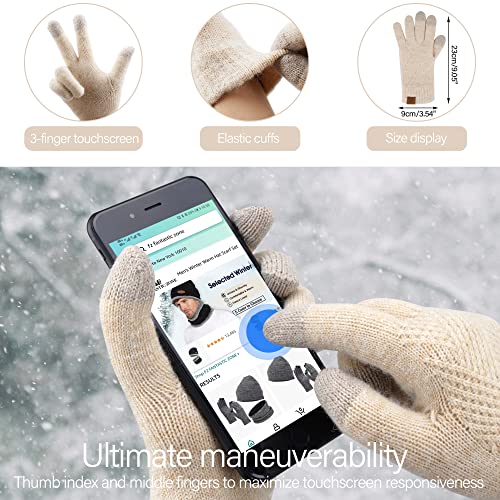 Womens Winter Warm Knit Beanie Hat Long Scarf Touchscreen Gloves Set with Fleece Lined Pom Skull Cap Gifts for Women3