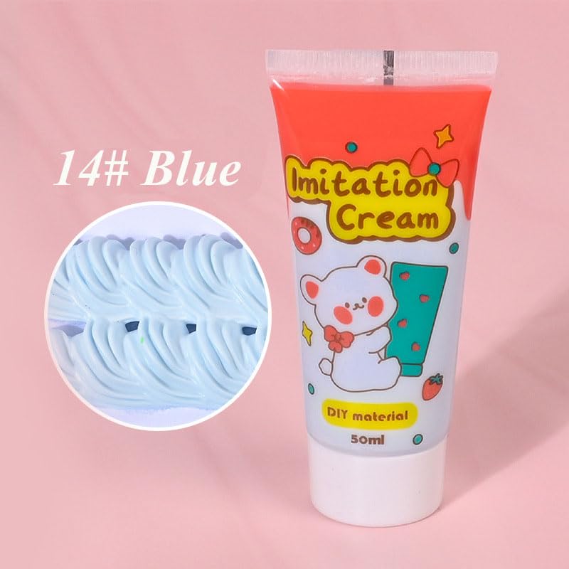 HanQ 50ml Simulation Imitation Cream Adhesive Gel DIY Fake Whipped Cake Cream Glue for Handmade Phone Case Mirror Jewelry Accessories Decoration with Nozzles (14# Blue)