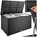 tectake® Aluminium Polyrattan Aufbewahrungsbox mit Deckel, 750L, Gartenkiste wetterfest, Gartenbox mit Gasdruckfedern, Garten Auflagenbox, UV-beständig, rostfrei, Stauraum, 145x82,5x79,5 cm - schwarz