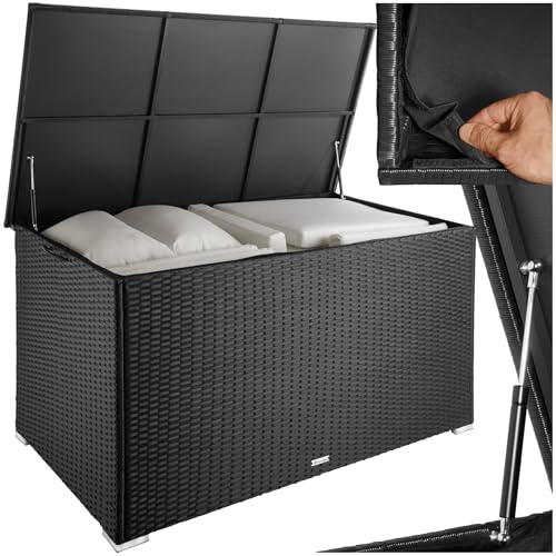 tectake® Aluminium Polyrattan Aufbewahrungsbox mit Deckel, 750L, Gartenkiste wetterfest, Gartenbox...