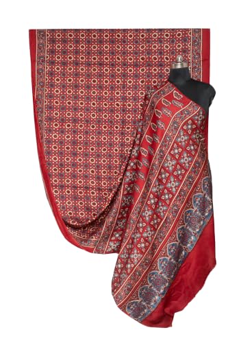 Image of Ethnics of Kutch Womenss Ajrakh Modal Silk Natural Dye Hand Block Print Saree with Blouse Piece - 5.5 Mtr Length