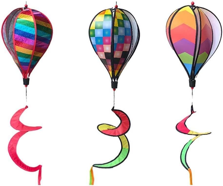 DAZZLEEX Colorful Hot Air Balloon Wind Spinner 3 Pack Garden Decoration Outdoor Yard Art for Festival Camping 28x39 cm