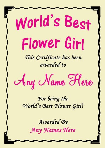 Flowergirl Worlds Best Award Personalised Certificate