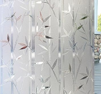 KREEPO Privacy Window Film White Window Bamboo Frosting Film Window Sticker Window Frosted Vinyl Sheets for Front Door/Bathroom/Sidelight/Small Windows, 24''x48'', Botanical
