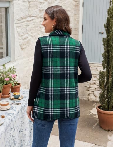 Image of YACUN Women Plaid Vest Lapel Open Front Sleeveless Cardigan