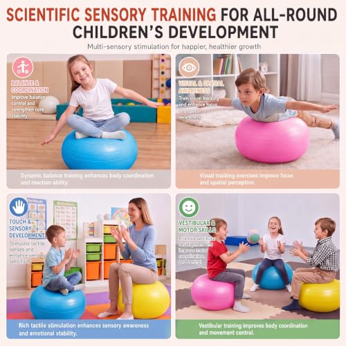 Image of Lewtemi 1 /2 /3 Pcs Flexible Seating for Classroom Elementary 20 Inch Yoga Ball Chair for Kids Wobble Chair for Sensory Kids Large Donut Ball Seats with Inflator for School Office