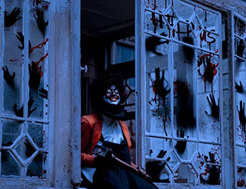 Kd Kidpar 8Pcs Halloween Window Door Decoration Covers Set, Includes 4Pcs 60X30” Window Clings&2Pcs 80X36” Door Posters With Scary Bloody Handprints&2 Fright Tape, Indoor And Outdoor Décor For Party #TOP4