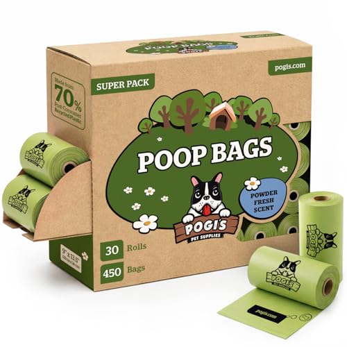 Pogi sacchetti igienici per cani – a prova di perdite e profumati, extra resistenti, 450 pezzi (30 rotoli)