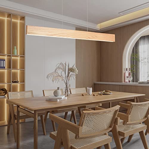 Yisdesign 2022-0901 47 Inch 36W Led Pendant Light Solid Ash Wood Linear Pendant Light Dimmable Dining Room Light Fixture Linear Chandelier thumb #7
