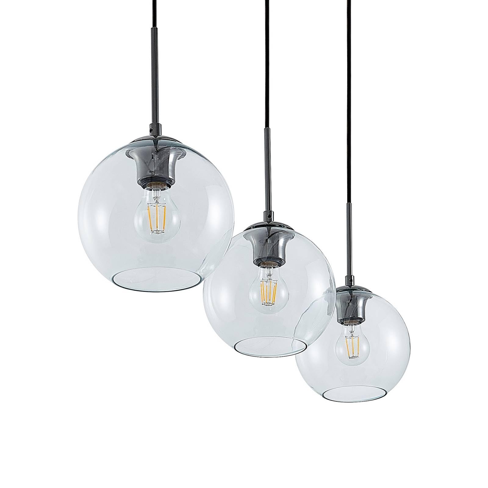 Lindby Lampadario a Sospensione 3 Sfere in Vetro 110 cm, Lampada Pendente Antracite Industrial Vintage 3x E27 Cucina Sala da Pranzo Soggiorno