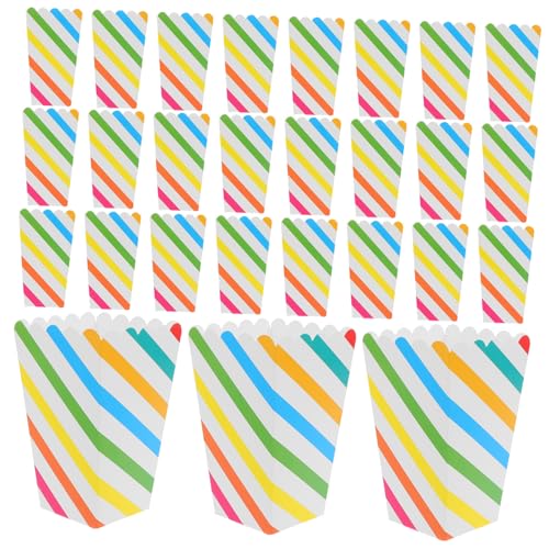 Luxshiny 50pcs Popcorn Buckets Stripe Paper Popcorn Containers for Birthday Parties Movie and Carnivals Lightweight Safe for Food for Snacks and Treats