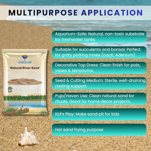 Image of Utkarsh Natural River Sand (Substrate Pure Organic Plants Soil Mix Additive, Plants Gardening | River Sand for Aquarium | for Cactus Succulent Bonsai| Home Decor) (5 Kg; Pack of 1)