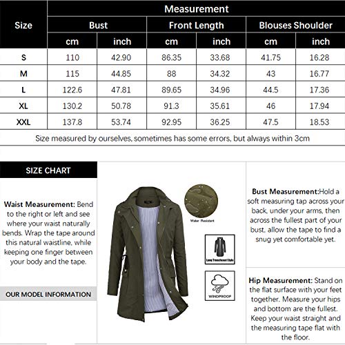 FISOUL Windbreaker Raincoats Waterproof Lightweight Rain Jacket Outdoor Hooded Women\'s Trench Coats Army Green M - Thumbnail 2