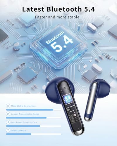 Image of Wireless Earbuds, 2026 Bluetooth 5.4 Headphones Bass Stereo Ear Buds with Noise Cancelling Mic, LED Display in Ear Earphones 50H Playtime Ear Buds, IP7 Waterproof for Laptop Pad Phones Deep Blue