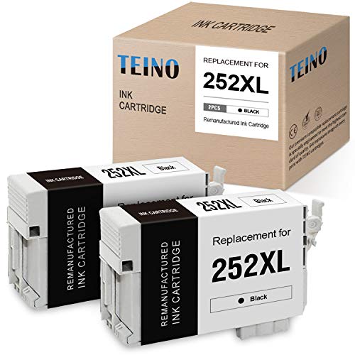 TEINO Remanufactured Ink Cartridges Replacement for Epson 252 XL 252XL for Epson Workforce WF-7710 WF-7720 WF-3640 WF-3620 WF-7620 WF-7610 (Black, 2 Pack)