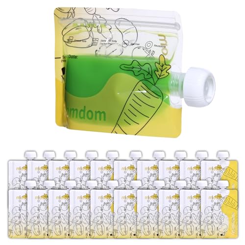 Image of Gemdom 20 Pack Reusable Baby Food Pouches for Toddlers, Refillable Squeeze Pouch for Applesauce Yogurt Homemade Organic Puree Juice Snack for Baby Kids Students, Storage Containers, BPA Free, 5oz