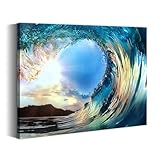 Bathroom Ocean Pictures Wall Art: Surf Wave Art Sea Wave Canvas Coastal Prints Modern Sunset Beach Photo Nautical Artwork Painting Decoration for Bedroom Kitchen Office Living Room Wall Decor
