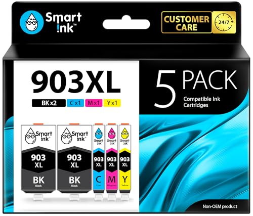 Smart Ink Reemplazo Compatible del Cartucho de Tinta para HP 903 XL 903XL High Yield 5 Pack (2 Black XL & C/M/Y) con tecnología de Chip avanzado Cartuchos para HP OfficeJet Pro 6950 6960 6970