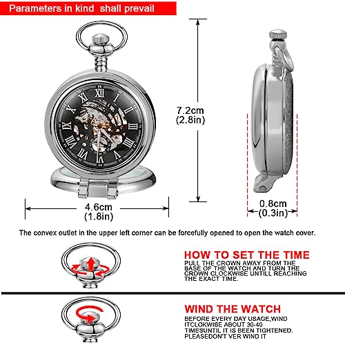 Image of Transparent Cover Mechanical Pocket Watch for Men Vintage Skeleton Dial Clock Hand Wind Male Fob Chain Watches(Silver)