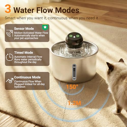 Fuente para Gatos Sin Cable de Acero Inoxidable 3L miniatura 3