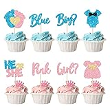 24Pcs Boy or Girl Cupcake Toppers Glitter Feet Onesie Dress Gender Reveal Cupcake Picks Pink or Blue Cake Decorations for Baby Shower Gender Reveal Kids Birthday Party Supplies