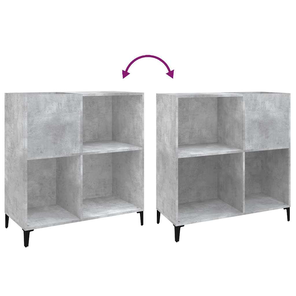 Générique Armadio a dischi in vinile grigio cemento 84,5 x 38 x 89 cm, mobile portaoggetti LP in legno di ingegneria con gambe metalliche, ripiano per giradischi e collezione di vinile.