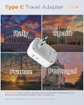 2 Pack European Travel Plug Adapter PD 20W, TESSAN Canada to Europe Plug Adapter with 4 AC Outlets, 3 USB Ports (1 USB C), 7 in 1 Type C Travel Power Adaptor for Most of Europe, Italy, France,Portugal