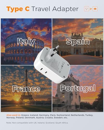 TESSAN 2 Pack European Travel Plug Adapter, Europe Power Converter - 1