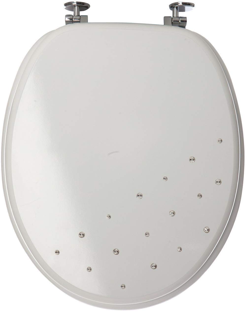 Luxury Diamante Wooden MDF WC Toilet SEAT with Chrome Hinges (White)