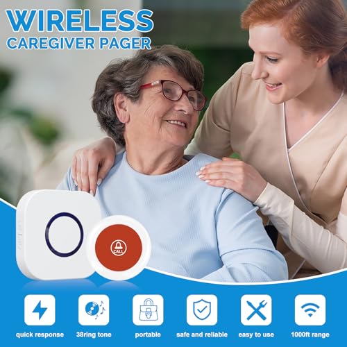 Caregiver Pager Wireless Emergency Button with SOS Alert for Seniors at Home - 38 Melodies 1000+ Feet Range for Elderly Patient Disabled Home Care Life Alert - 1 Plugin Receiver + 1 Transmitter White - Image 6