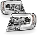 ACANII - For 1999-2004 Jeep Grand Cherokee LED Light Tube Halo Projector Headlights Headlamps Driver & Passenger Side