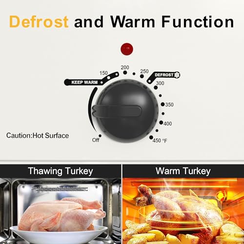 Image of 24Qt Turkey Roaster Oven Buffet with Self-Basting Lid, 1450W Electric Roaster Oven with Cool-Touch Handles, Removable Pan and Rack, Stainless Steel, White