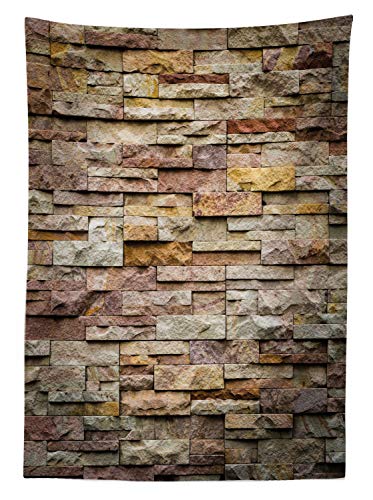 Ambesonne Marble Print Tablecloth, Urban Brick Slate Stone Wall Rocks Featured Facade Architecture Town Picture, Rectangular Table Cover For Dining Room Kitchen Decor, 60" X 84", Light Brown #TOP16