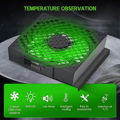 Image of G-STORY Cooling Fan for Xbox Series S with Automatic Fan Speed Adjustable by Temperature, LED Display, High Performance Cooling, Low Noise, 3 Speed 1500 /1750 /2000RPM (140MM) with RGB LED (Black)