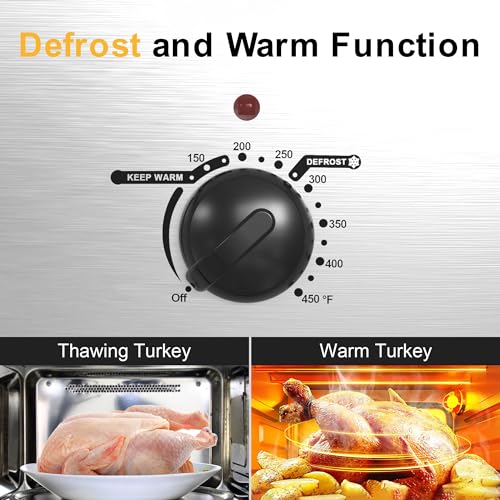 Image of Sunvivi Roaster Oven, Electric Roaster Oven with Viewing Lid, 30lb 26-Quart Turkey Roaster with Unique Defrost /Warm Function, Large Roaster with Removable Pan & Rack, Stainless Steel, Silver