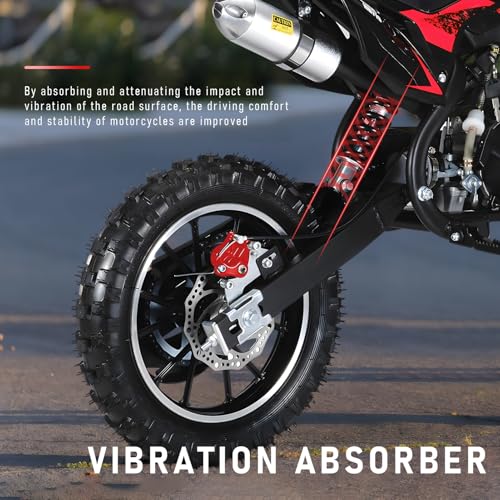 Image of 50CC Kid Dirt Bike, Gas Powered Mini Motorcycle for Kids 8-14 | Up to 35 MPH 330LBS Capacity with Front & Rear Disc Brakes, 10-Inch Off-Road Tires, Pull Start for Youth & Adults Red