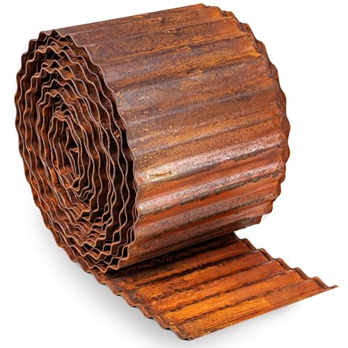 UNIGARDIA Corten Steel Lawn Edging 12 m - Metal Garden Edging 15 cm High - Easy to Install - Pre-Rusted Garden Edge Border, Incl. 1 Pair of Assembly Gloves