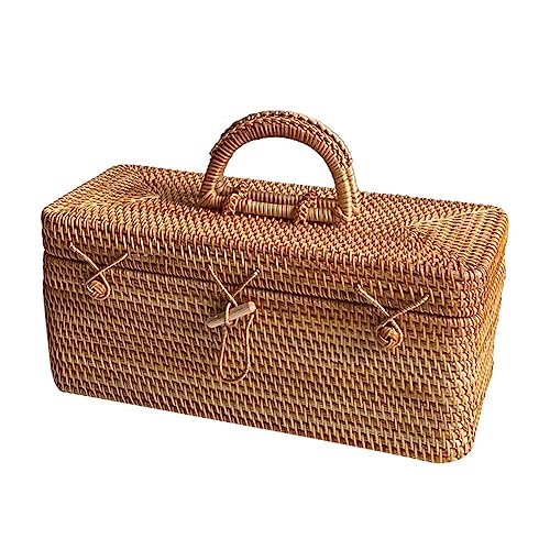 Wicker Suitcase Picnic Basket, Wicker Suitcase Basket with Liner, Wicker Rattan Storage Box with Handles, Vintage Rattan Handbag for Camping, Picnic