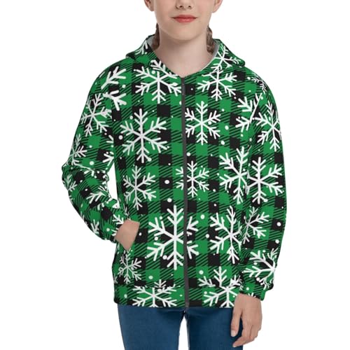 Christmas Pattern At Buffalo Plaid Kids Pullover Hoodies Boys Zip Up Sweatshirts Girls Athletic Clothes with Pocket3