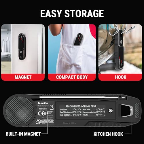 Image of TempPro Lightning 1 Sec Instant Read Meat Thermometer, Kitchen Food Thermometer with 180 Rotating Display, IP67 Waterproof Cooking Thermometers for Deep Fry Smoker Grill BBQ(Previously ThermoPro)