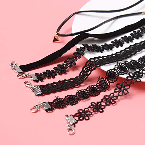 Maxforever 6 Pcs Necklaces Black Velvet Choker Set Classic Gothic Tattoo Lace Chokers #TOP4