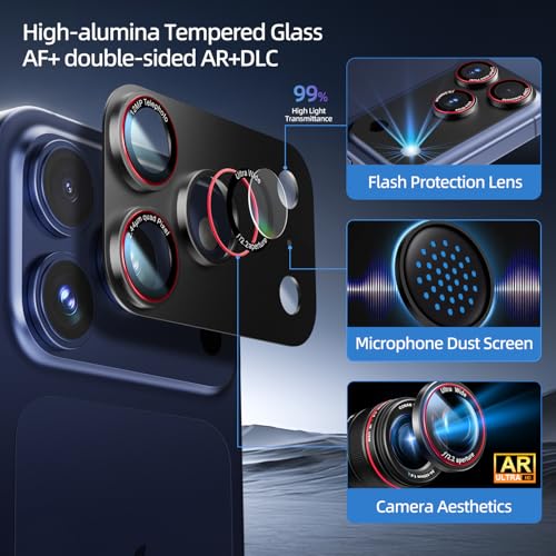 Image of HelloDeere 9H High-alumina Tempered Glass Camera Lens Protector for iPhone 17 Pro Max Lens , Military-Grade Shatterproof with Strong Adsorption, Full Coverage Case-Friendly Cover (Black, iPhone 17 Pro Max - 2 Pack)