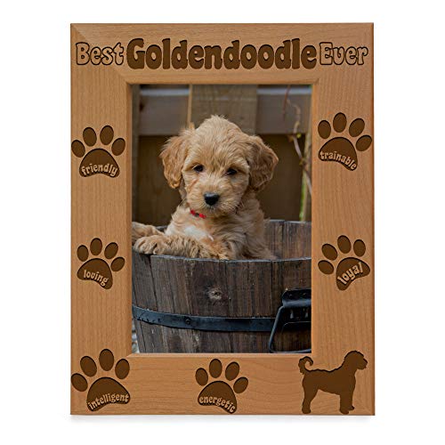 KATE POSH Goldendoodle Picture Frame, Best Goldendoodle Ever, New Puppy Gift, Dog Lover Gift, Memorial Dog, Engraved Natural Wood Photo Frame (5x7 Vertical)
