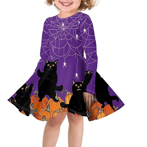 Halloween Party Girls Dress Novelty Halloween Dress Fall Long Sleeve Midi A Line Twirly Fit and Flare Skater Dress3
